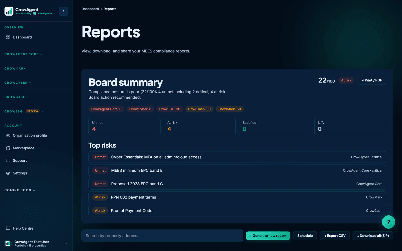 CrowAgent Core statute-cited compliance reports