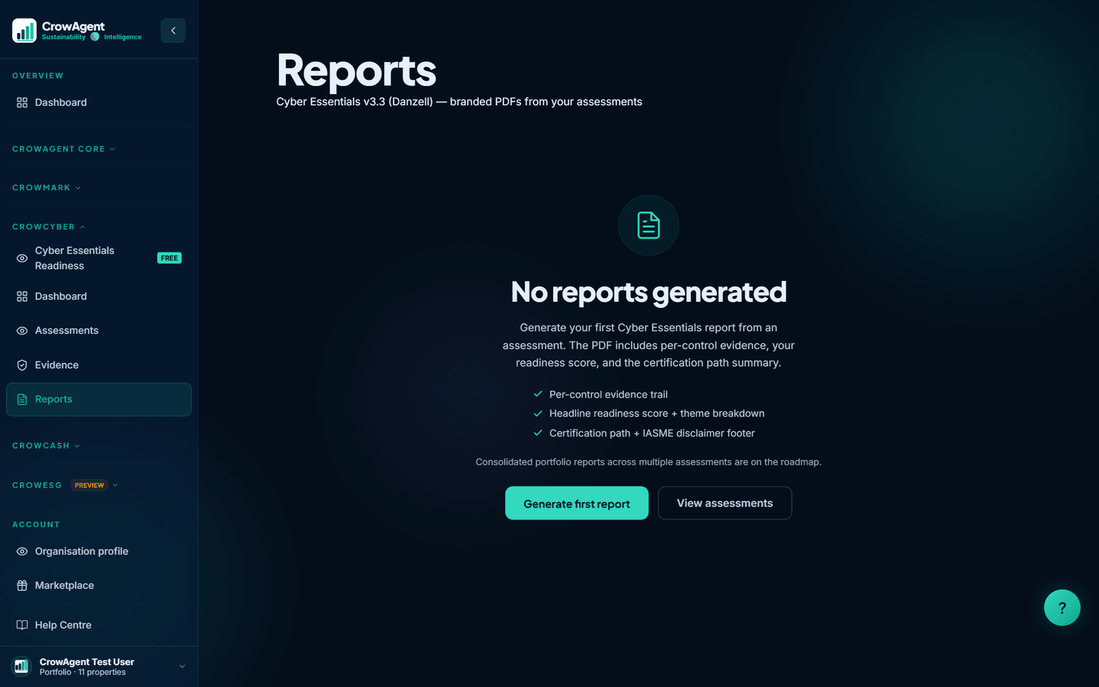 CrowCyber board-ready readiness reports and certification audit trail